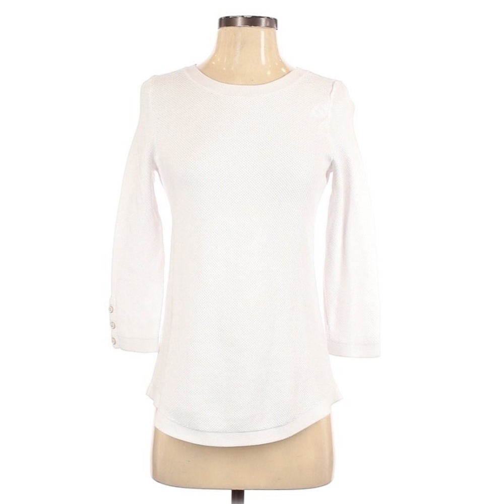 Talbots 3/4 Sleeve Knit White Scoop Neck Top